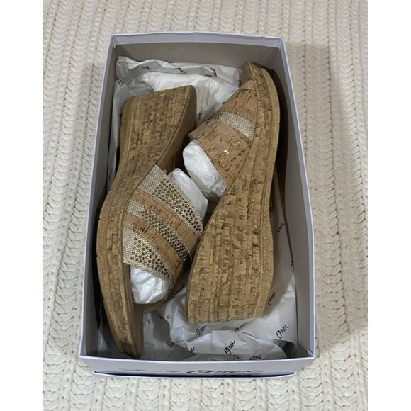 Onex Blanche Linen Stones Cork Wedge Sandals Shoes Made in Italy Womens 11 - Picture 11 of 13
